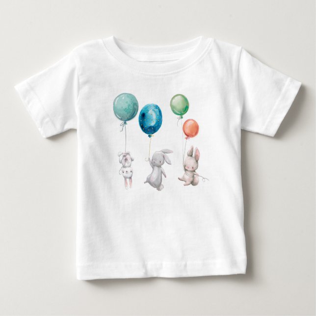 Para Bebê Coelhinhos Bonitos Balões Personalizados Camiseta  (Frente)