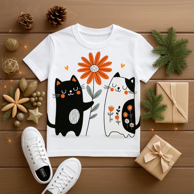 Para Bebê design de camiseta de amor de gato ("Flower of Friendship – Cute Cat T-Shirt Design")