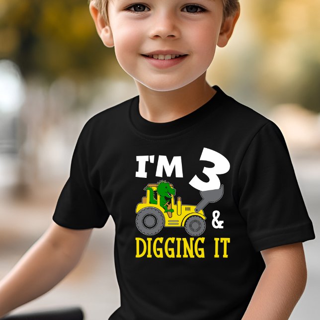 Para Bebê Dinosaur Boys Digging sendo três Camiseta (Criador carregado)