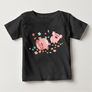 Para Bebê Dois porcos bonitos de cartoon na camiseta Primave