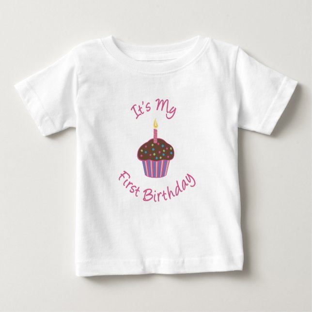 Para Bebê É minha primeira camiseta de Cupcake de aniversári (Frente)