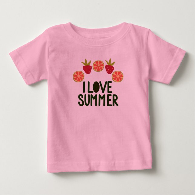 Para Bebê Eu Amo Verão  Baby Camiseta Fofa Com Design De Fru (Frente)