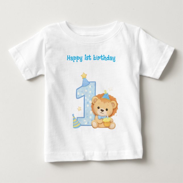 Para Bebê Feliz 1º Aniversário Camiseta de Criança Leão (Frente)
