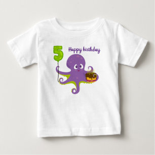 Para Bebê Feliz aniversário polvo camiseta de aniversário de