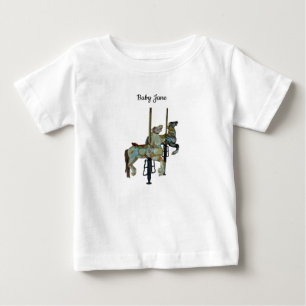 Para Bebê Feliz bonito Ir Redonda Cavalos Carrossel Camiseta
