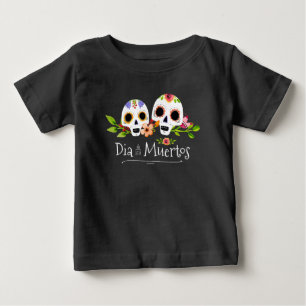 Para Bebê Floral Sugar Skulls Dia de Muertos   Camiseta