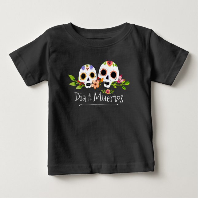 Para Bebê Floral Sugar Skulls Dia de Muertos | Camiseta (Frente)