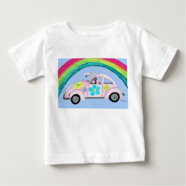 Para Bebê Greyhound em carro hippie com camiseta arco-íris