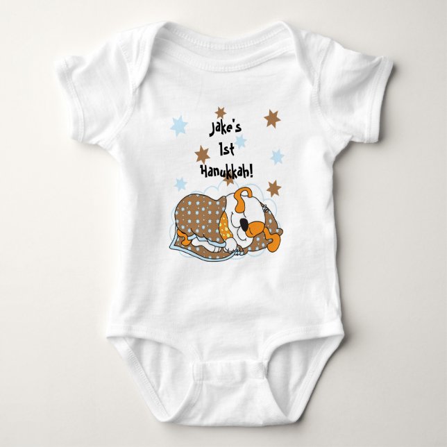 Para Bebê Hanukkah Baby Body Suit/dog/Brown Orange (Frente)