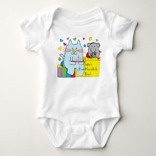 Para Bebê Hanukkah Baby Jersey Body Suit/Blue Cat and Mouse