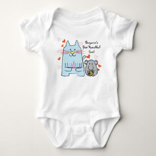 Para Bebê Hanukkah Baby Jersey Body Suit/Blue Cat and Mouse