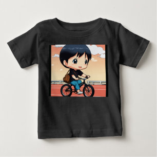 Para Bebê Homem Japonês Chibi em Bicicleta com Camiseta Pret