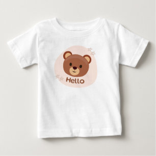 Para Bebê Ilustração de Urso Teddy "Olá" Fofo Camiseta Infan