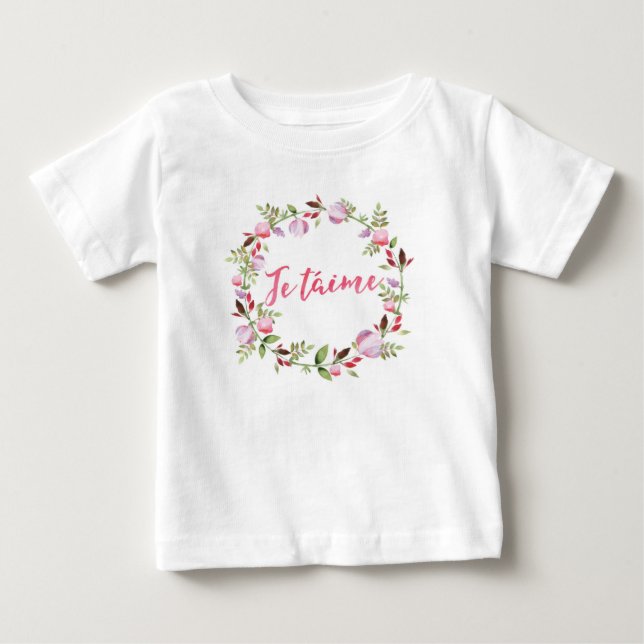 Para Bebê Je taime, camiseta floral infantil (Frente)