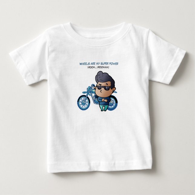 Para Bebê Menino com óculos de sol e camiseta de moto (Frente)