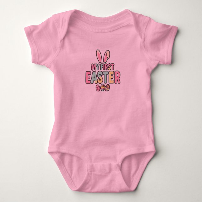 Para Bebê Meu Primeiro Body de Páscoa - Roupa de Coelhinho F (Frente)