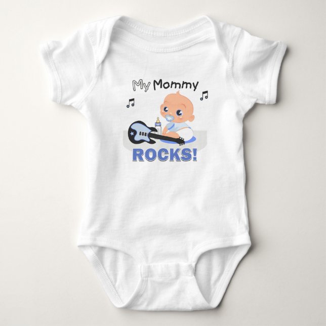 Para Bebê Minha Mamãe Rocks Blue Guitar Criança Creeper Body (Frente)
