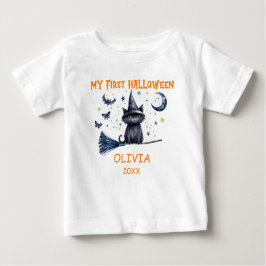 Para Bebê Minha Primeira Camiseta de Gato em Aquarela de Hal
