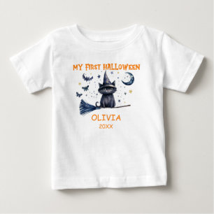 Para Bebê Minha Primeira Camiseta de Gato em Aquarela de Hal