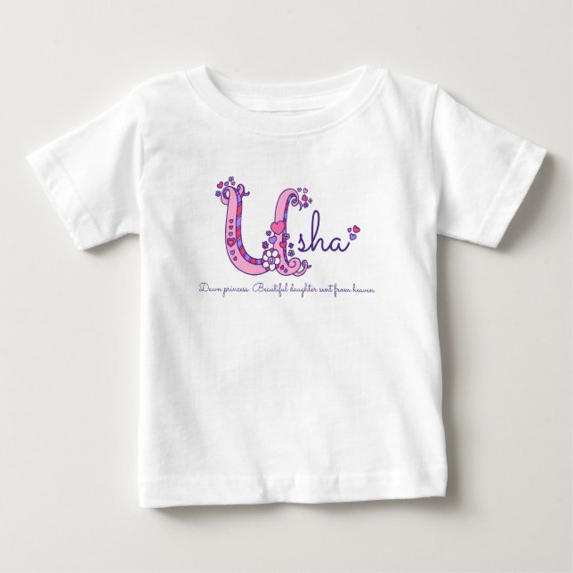 Para Bebê Nome de menina Usha e significado Camiseta monogra (Frente)