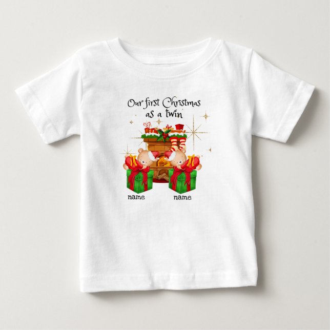 Para Bebê Nosso primeiro Natal como uma camiseta gêmea de be (Frente)