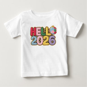 Para Bebê Olá 2026 Camiseta de Ano Novo Estilo Bordado Aconc