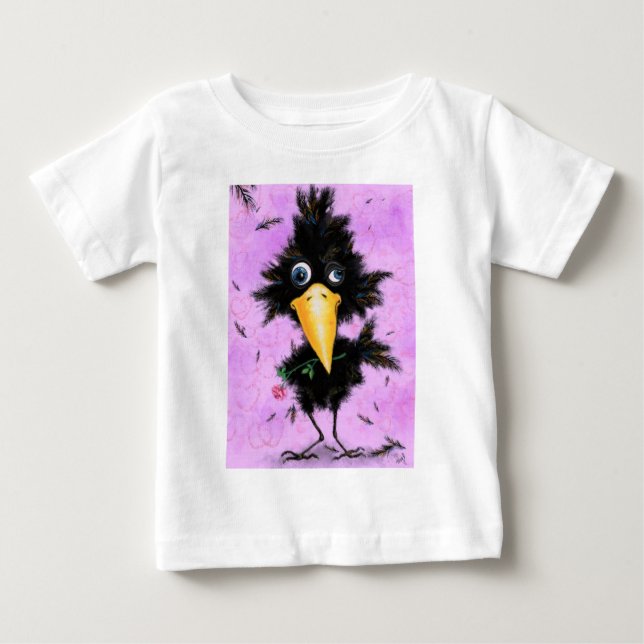 Para Bebê Pássaro Romântico com Camiseta Rosa Engraçado (Frente)