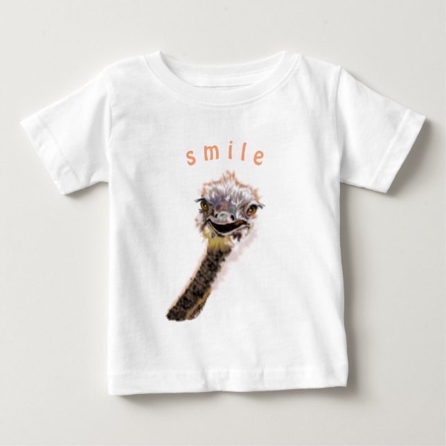 Para Bebê Presente feliz de camiseta de avestruz - Sorria (Frente)