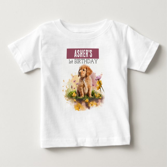Para Bebê Primavera Vibes Puppy - Camiseta primeiro aniversa (Frente)