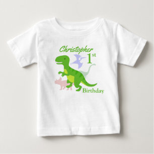 Para Bebê primeiro aniversario Dinossauros Verdes Camiseta B
