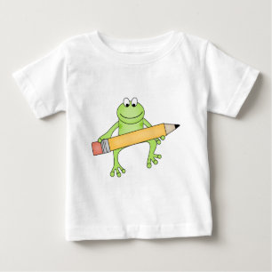 Para Bebê Sapo verde com camiseta e presentes do lápis