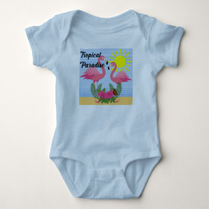 Para Bebê Tropical Paraíso Rosa Flamingo - Baby Jersey Body