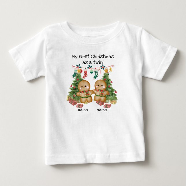 Para Bebê Twins, primeira camiseta de Natal (Frente)