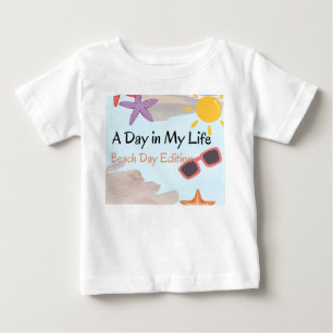 Para Bebê Um Dia na Minha Vida Edição Dia de Praia Camiseta 