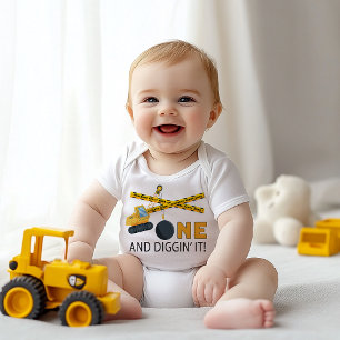 Para Bebê Um e Diggin' It Construction Birthday Baby Body