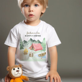 Para Bebê Um feliz primeiro aniversario acampando camiseta