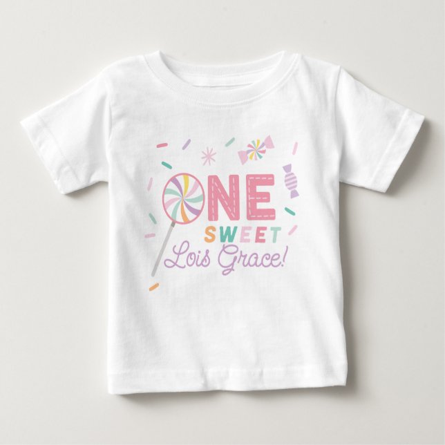 Para Bebê Uma Doce Camiseta de Aniversário Personalizada par (Frente)