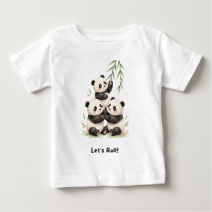 Para Bebê Vamos Rolando! Camiseta Trio de Panda Fofo Pirâm