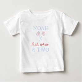 Para Bebê Vermelho Branco e Dois Camiseta de Aniversário de 