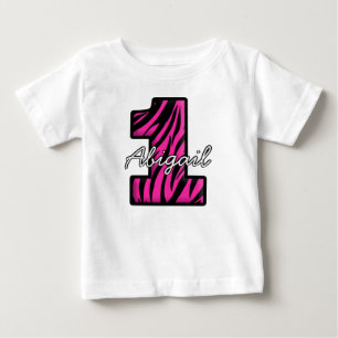Para Bebê Zebra Negra Rosa, Camiseta de Um Ano