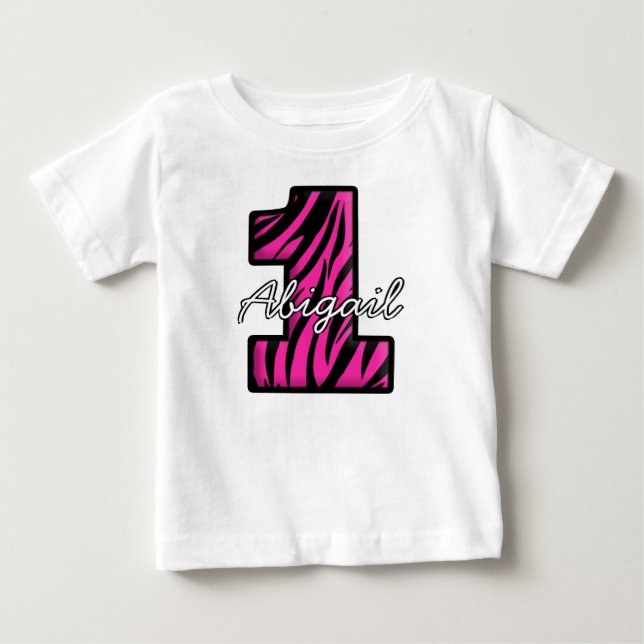 Para Bebê Zebra Negra Rosa, Camiseta de Um Ano (Frente)