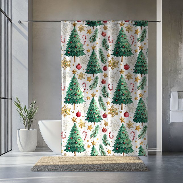 Para Box Árvores de Natal Elegantes Cortina de Banho Minima (Elegant Christmas Trees Minimalist Shower Curtain)