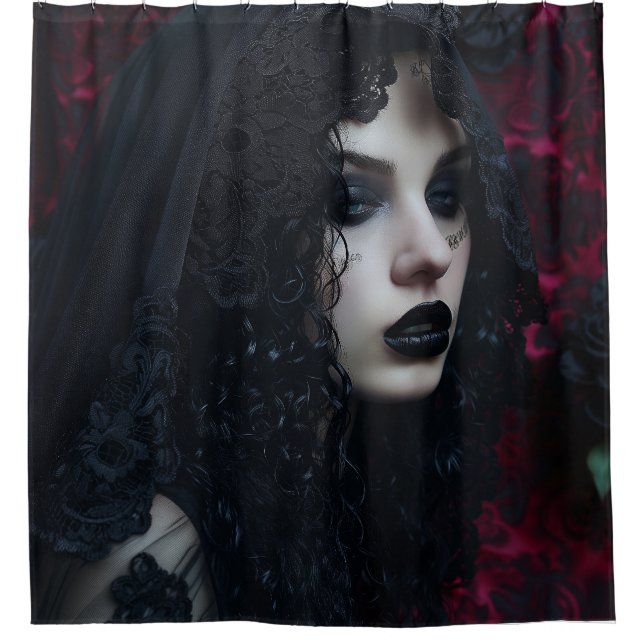 Para Box Beleza Gótica Escura em Cortina de Banho de Renda  (Frente)