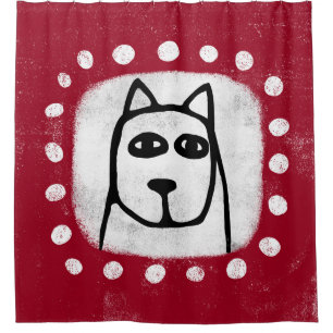 Para Box Cachorro Engraçado Na Cortina De Chá Vermelho