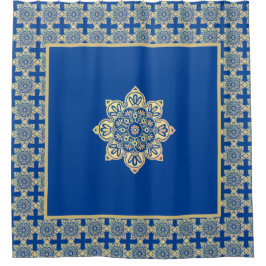 Para Box Chá Cortina azul e medalhão de ouro