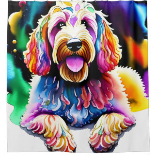 Para Box Chá de Goldendoodle Cortina "Cachorro Feliz"