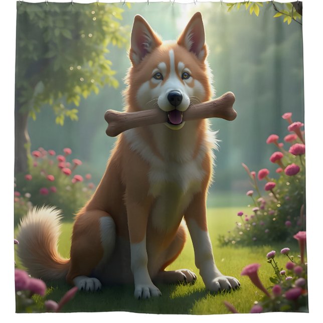 Para Box Coração de um Cão – Cortina de Banho com Retrato d (Frente)