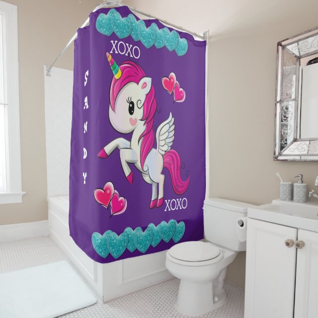 Para Box Cortina chá Corações Azuis Roxo Unicorn (In Situ)