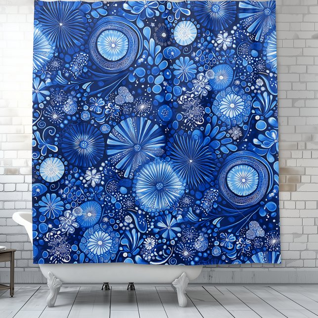Para Box Cortina Chá de Shibori Botânica Azul (Blue Botanical Shibori Shower Curtain)