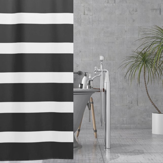 Para Box Cortina Chá em branco e preto (Black and White Striped Shower Curtain
)